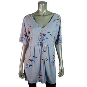 Torrid Studio Knit V-Neck Ruched Front Babydoll Tee‎ Plus Size 2X Blue Stretch